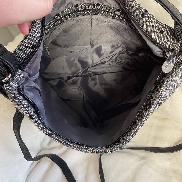 Thirty one Black Tweed Dot Wool Blend Everything Crossbody Bag - Picture 6 of 8